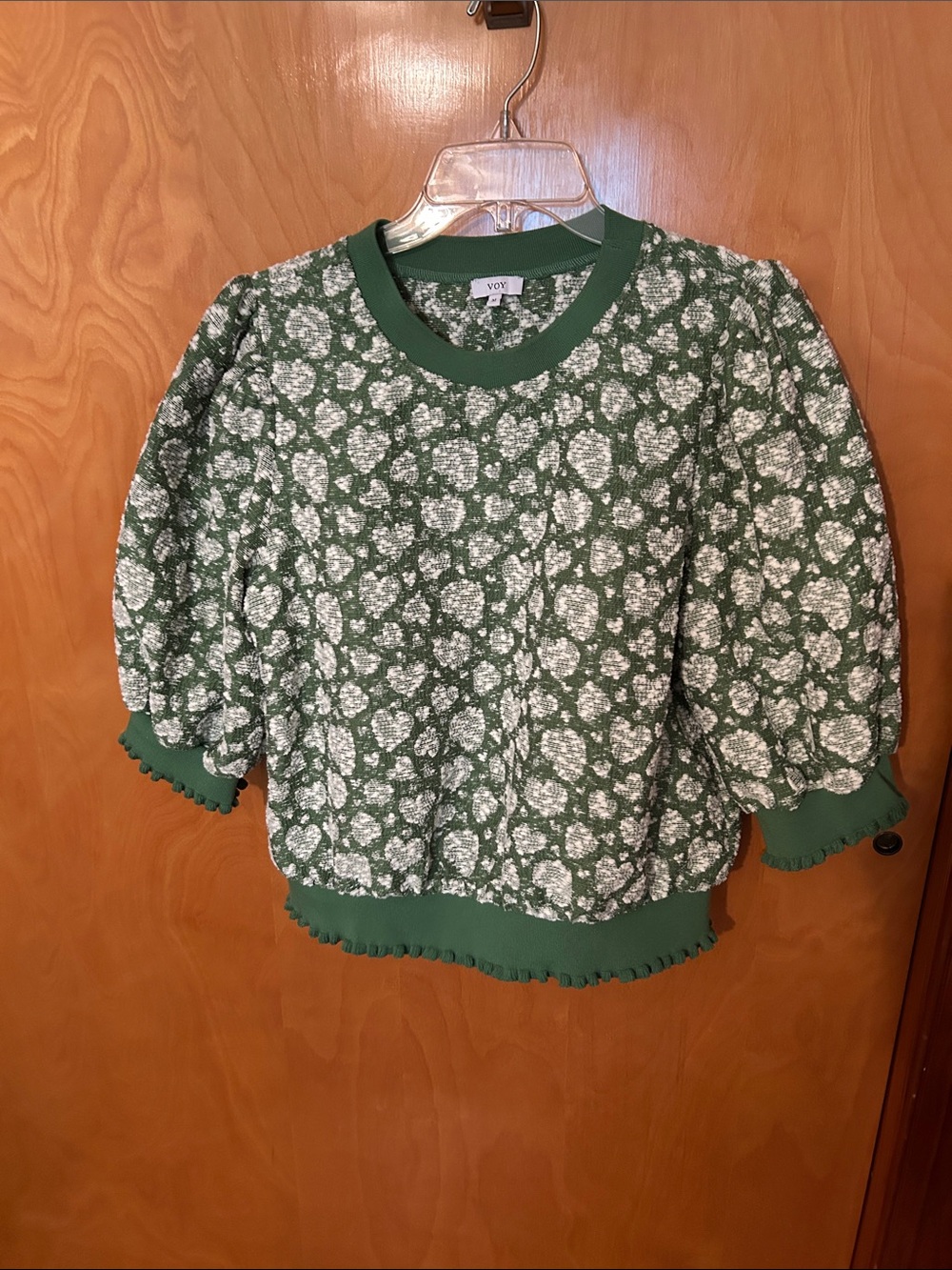 VOY Green Puff-Sleeve Crew Sweater
